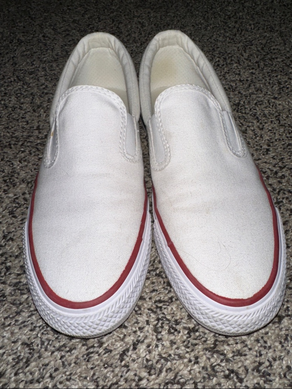 NEW-Converse White Slip-On Sneakers with Red Trim